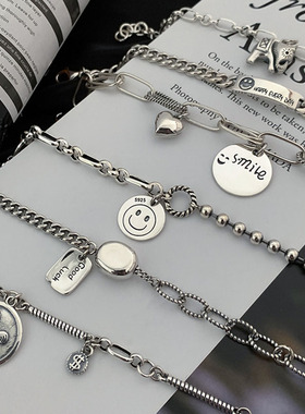 2021 New 925 Sterling Silver Thick Chain Charm Bracelet for