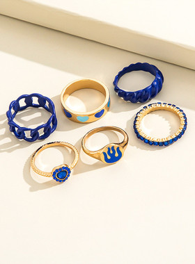 New Vintage Crystal Heart Fire Ring Colorful Drop Oil Cubic