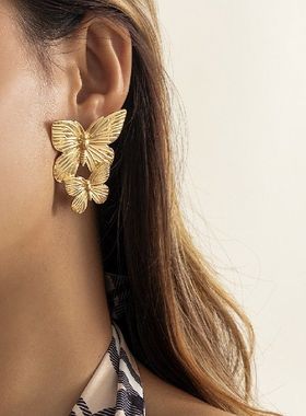 New Fashion Punk Gold Color Butterfly Earring For Women