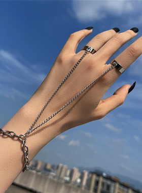 Punk Silver Color Chain Wrist Bracelet Rings for Women Men