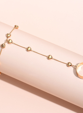 Simple Heart Pendant Chain Bracelet Link Connected Gold