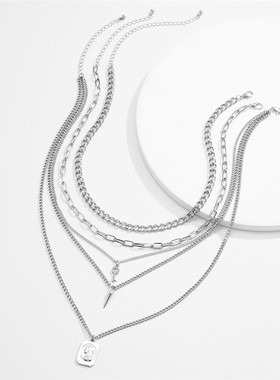 Salircon Punk Multilayer Chains Chunky Necklace Set Goth