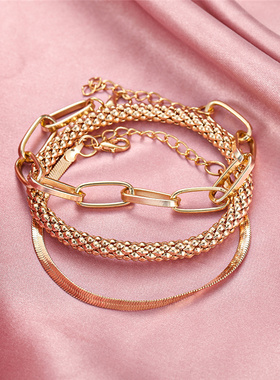 3PCS/Set Fashion Thick Chain Link Bracelets Bangles For
