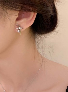 2023 Fashion Silver Color Cross Star Zircon Stud Earrings