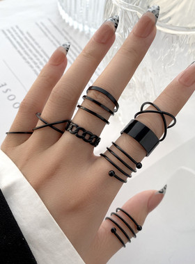 Vintage Gothic Metal Rings Set for Women Girls Geometric