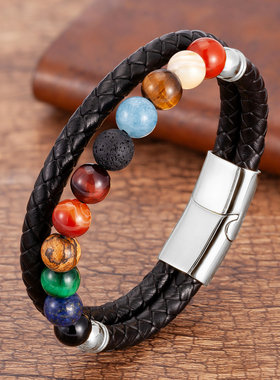 2021 New Eight Planets Natural Stone Leather Bracelet