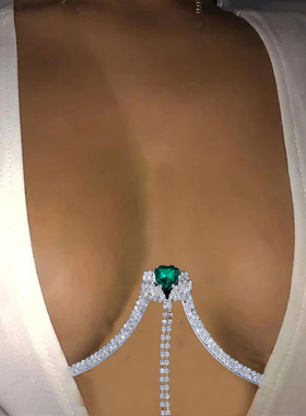 New Green Heart-shaped Tassel Bra Chain Glitter Bracket