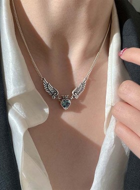 Vintage Gothic Heart Crown Angel Wings Pendant Necklaces