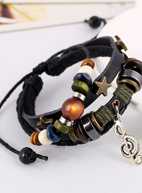 Handmade Boho Gypsy Hippie Design Brown Leather Star G Clef