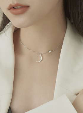 925 Sterling Silver Moon Pendant Necklace Woman Simple
