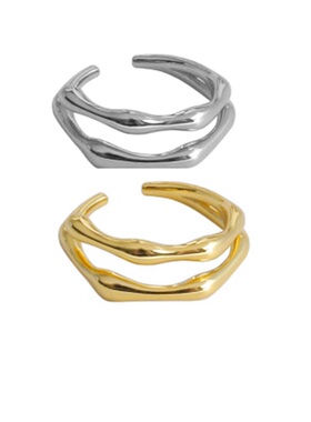 Resizable S925 Sterling Silver Pinky Ring Irregular Two