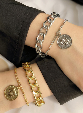 Bohemian Geometric Double Layer Bracelets Punk Chunky Thick