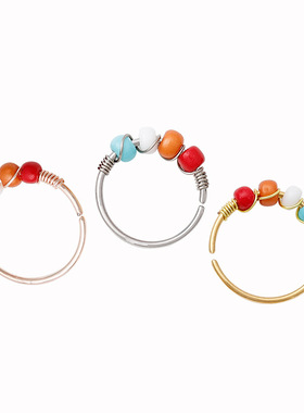 2024 1PCS Boho Bead Nose Ring Surgical Steel Septum Piercing