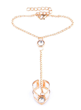 Gold Big Crystal Ring Bracelet for Women Wrist Chain