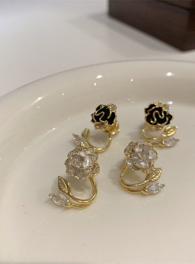 Sweet Earrings Sales Niche Design Sense Camellia Crystal