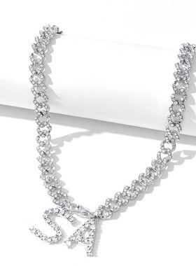 Luxury Full Rhinestone Chain Necklace Zircon Big Letter