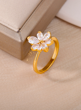Luxury Zircon Flower Rings for Women Stainless Steel Cubic