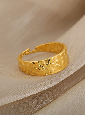 Retro Wide Textured Rings for Women Open Adjustable