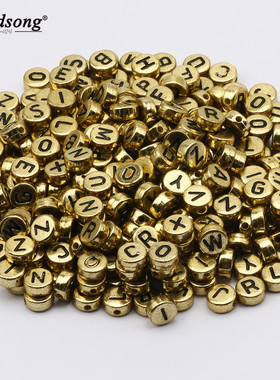 100 Flat Round 4X7MM Gold Color Letter Beads Acrylic Random