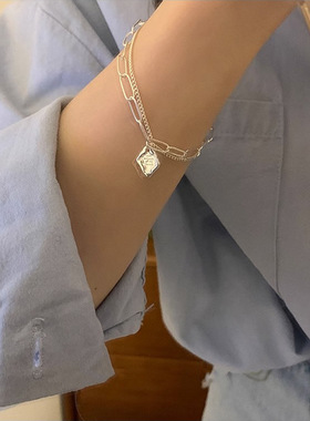 Sterling Silver Double Layer Letter Bracelet For Women