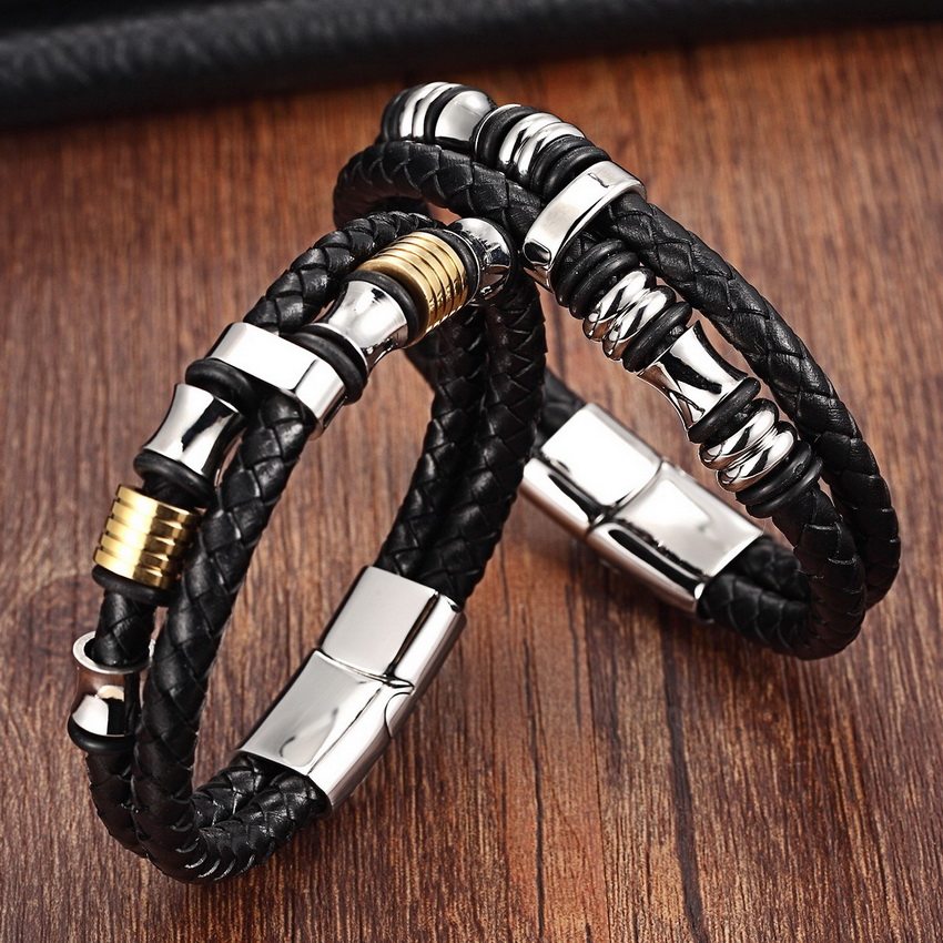 2021 Genuine Leather Bracelet Double Layer 19/21/23CM Gold - 图2