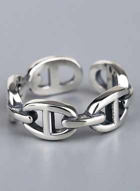 New Retro black and white lattice woven Japanese ring female