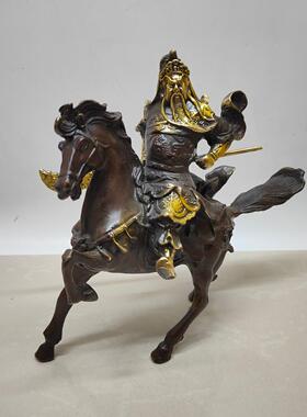 做旧仿紫铜大刀关公摆设古玩黄铜鎏金关公财神摆件工艺品