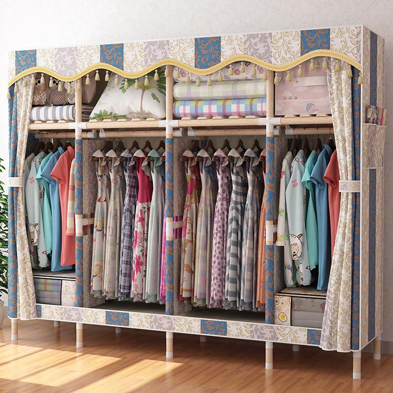 梦卡莱简易衣柜收纳衣橱2.05米实木帘头牛津布衣柜组合经济型衣柜