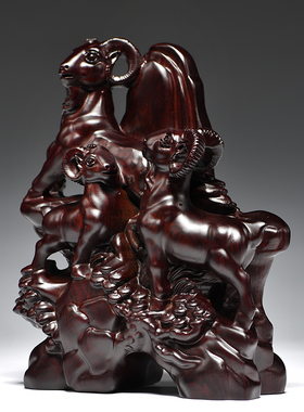 黑檀木雕三羊开泰摆件家居客厅电视柜玄关装饰木制三阳开泰工艺品