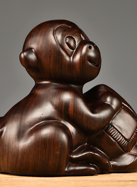 黑檀木雕猴子摆件木头十二生肖动物猴家居办公装饰工艺品贺寿送礼