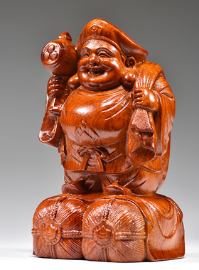 雅造花梨木雕大黑天菩萨佛像摆件