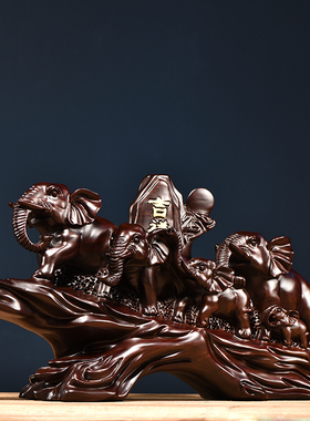 黑檀木雕大象摆件实木吉祥五象红木动物家居客厅玄关装饰工艺摆设