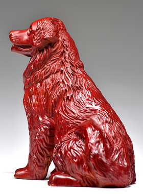 红色木质木雕金毛狗摆件实木雕刻生肖狗客厅家居装饰乔迁新居送礼