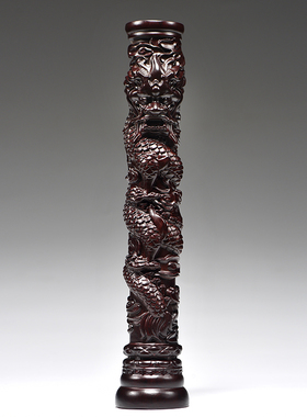 黑檀木雕盘龙柱摆件华表柱家居客厅装饰摆设实木质流云龙柱工艺品