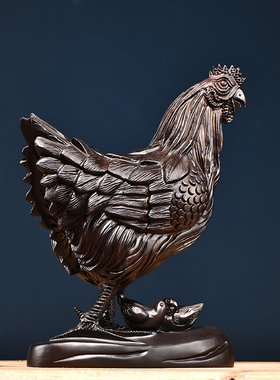 实木雕刻生肖鸡家居客厅工艺品
