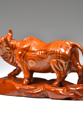 黑檀木雕牛摆件实木质十二生肖拓荒牛家居客厅装饰红木工艺品送礼