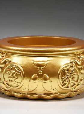 实木金色聚宝盆摆件店铺开业礼品