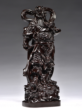 黑檀伽蓝韦陀左右护法神像摆件