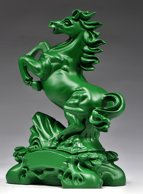 实木雕刻马摆件绿色生肖