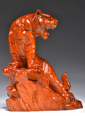 花梨木雕上山虎摆件实木十二生肖老虎家居客厅玄关装饰Y工艺品送