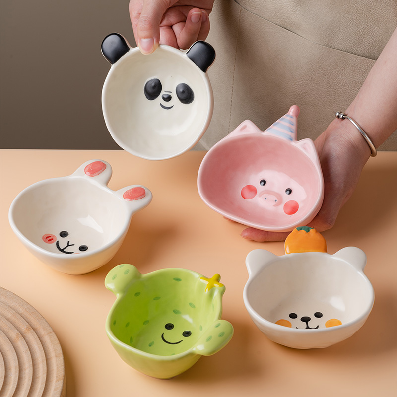 釉下彩小碗卡通陶瓷家用酱料碟碗可爱饭碗创意宝宝儿童吃饭餐具 - 图3