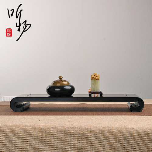 红木雕刻工艺品黑檀木摆件茶具底座托架长方形奇石头花盆佛像底座 - 图0