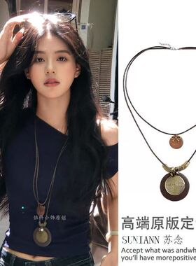 甜酷复古做旧蝴蝶结金属项链民族风波西米亚简约百搭长款圆环吊坠