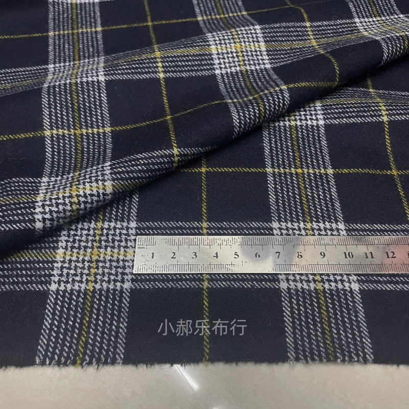 藏青色灰白精纺羊毛呢格子布料西服套装裤子半身裙设计师服装面料 - 图1