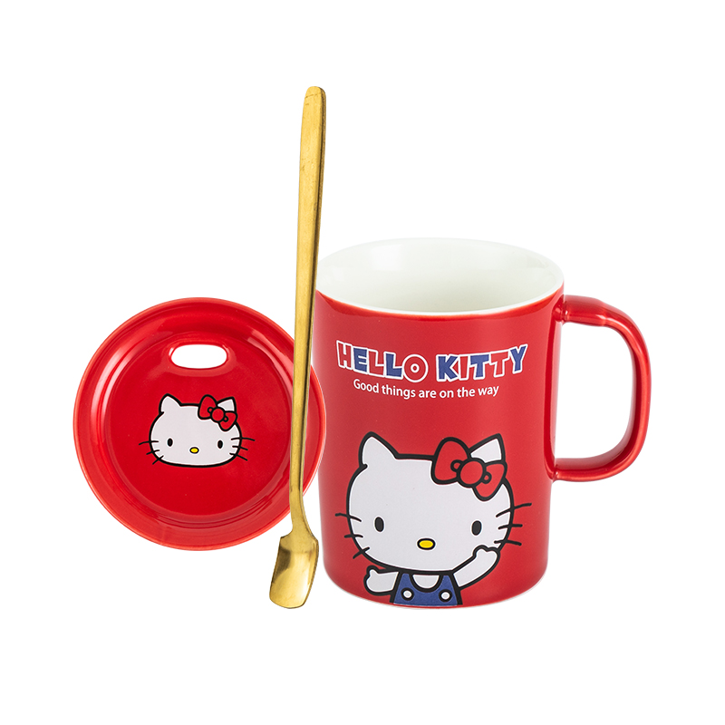 hellokitty马克杯带盖带勺创意情侣水杯儿童家用可爱陶瓷杯子男女 - 图3