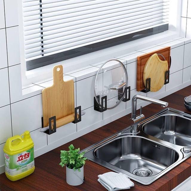 Pot lid rack cutting board cutting board rack wall-mounted non-punch stainless steel kitchen storage rack storage rack wall-mounted hook