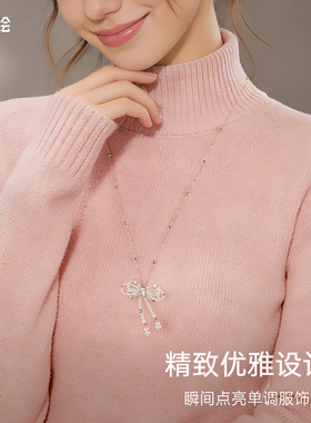 潮色绘珍珠蝴蝶结项链女