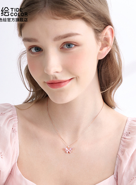 潮色绘纯银925银粉蝶项链