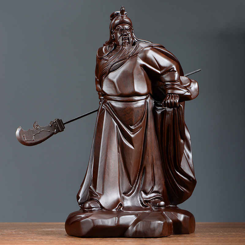 黑檀木雕关公像横刀摆件大号实木头雕刻武财神红木工艺品