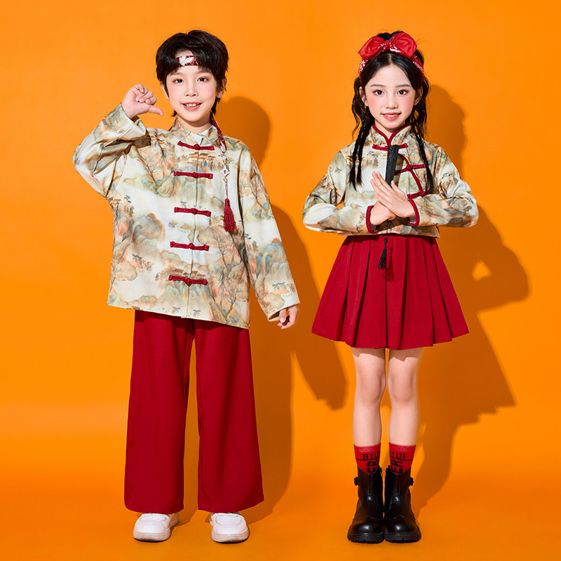 儿童元旦演出服山水画中国风服装合唱服汉服表演服古装唐装男女童,淘宝优惠券,粉丝福利购,淘宝优惠卷